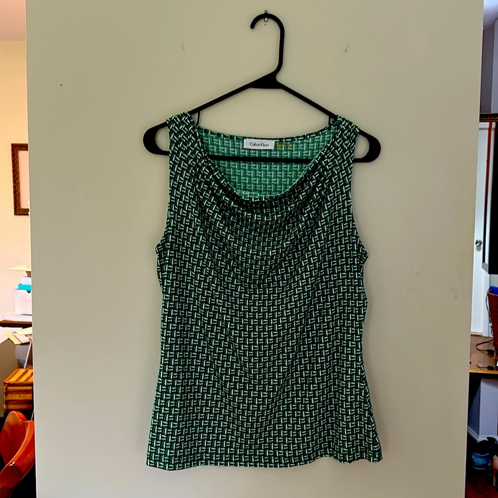Calvin Klein sleeveless shawl collar blouse